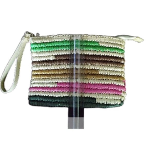 New Women’s Corded Striped Straw Beach Pouch/Wristlet/Wallet Multi-Color Stripes - Picture 13 of 13